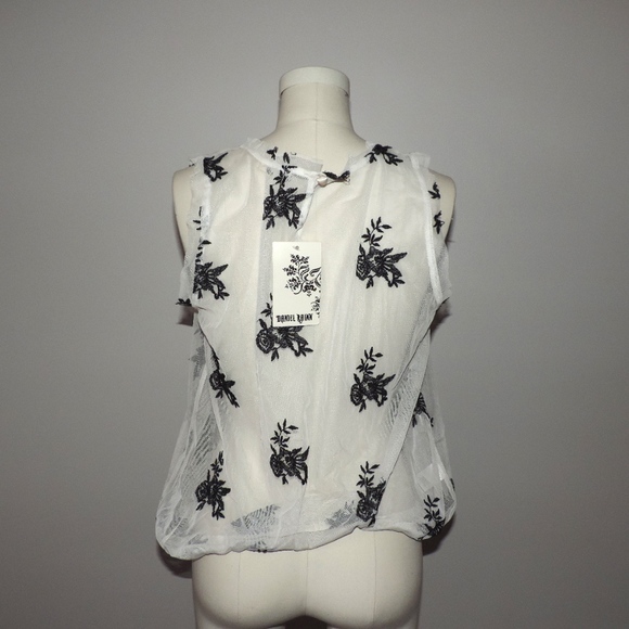 NWT Daniel Rainn embroidered mesh ivory top S - Picture 3 of 3
